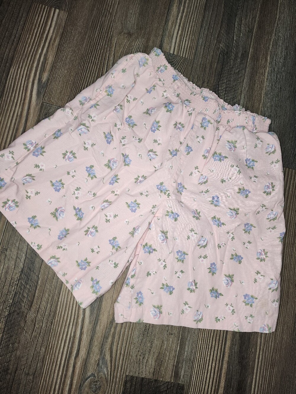 Vintage Mom Shorts Medium Pink Blue Floral Elastic Waist Pull On Cottagecore